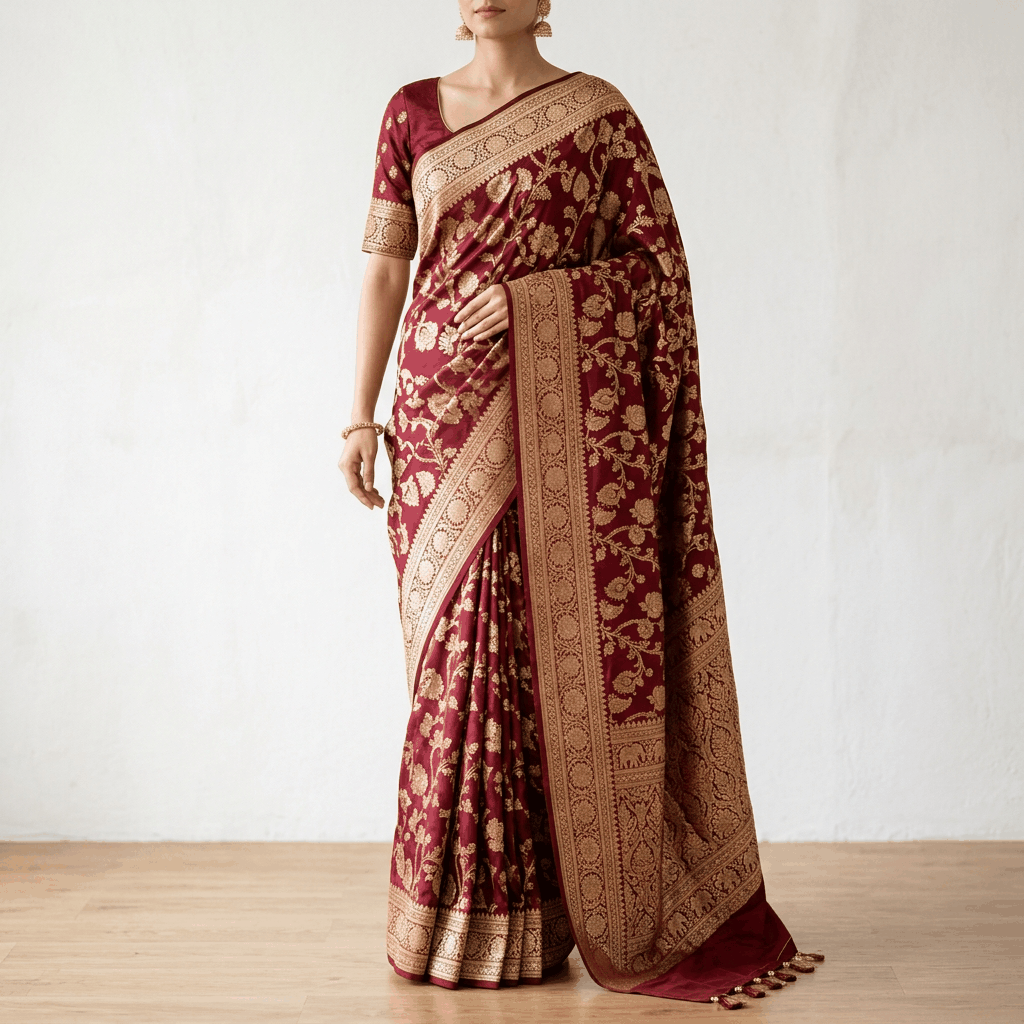 Pure Handloom Kanjivaram Silk Saree with Heavy Gold Zari Traditional Kaddi Border (KLN-902) - View 3